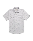 Closeup detail view of Men's Vintage Weight Short Sleeve Pearl Snap - Light Gray/Atlantic