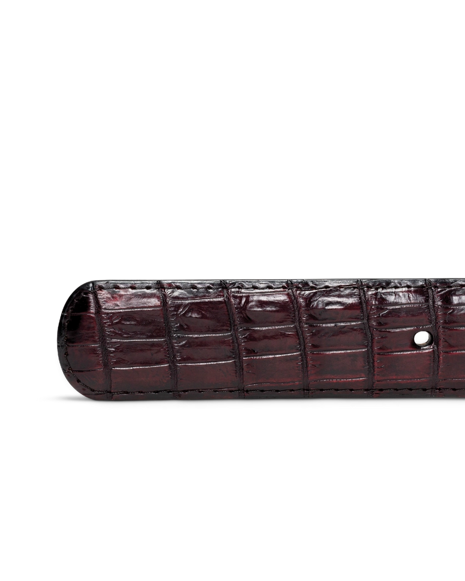 Closeup view of Men's Crocodile Belt - Black Cherry
