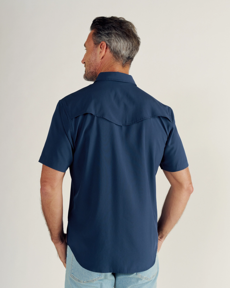 Closeup detail view of Men's Performance Western Pearl Snap SS - Navy