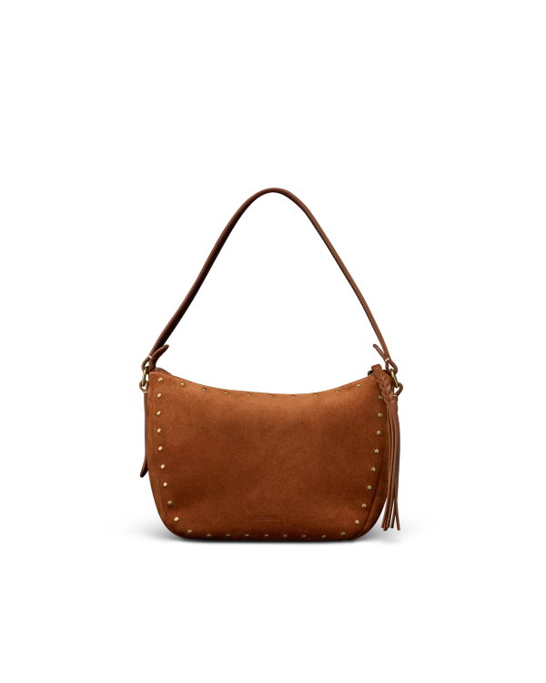 Front view of Slouchy Shoulder Bag - Saddle on plain background