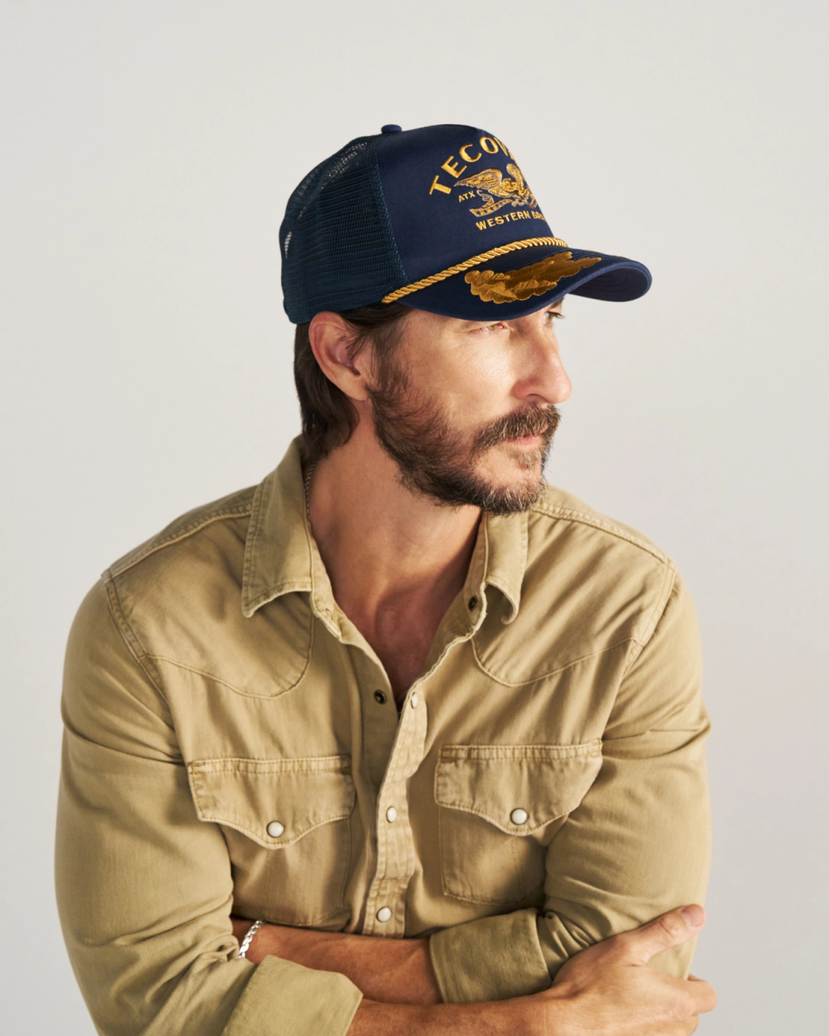 View of Eagle Western Brand 5 Panel High Pro Trucker - Navy