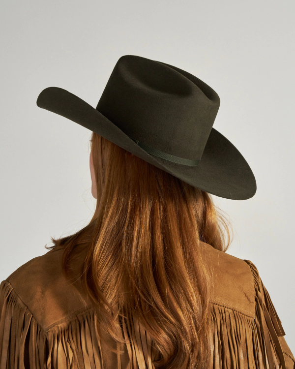 View of Cattleman Wool Cowboy Hat - Dark Olive