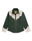 Front view of Women's Tecovas X H Bar C Birthday X Shirt - Green on plain background