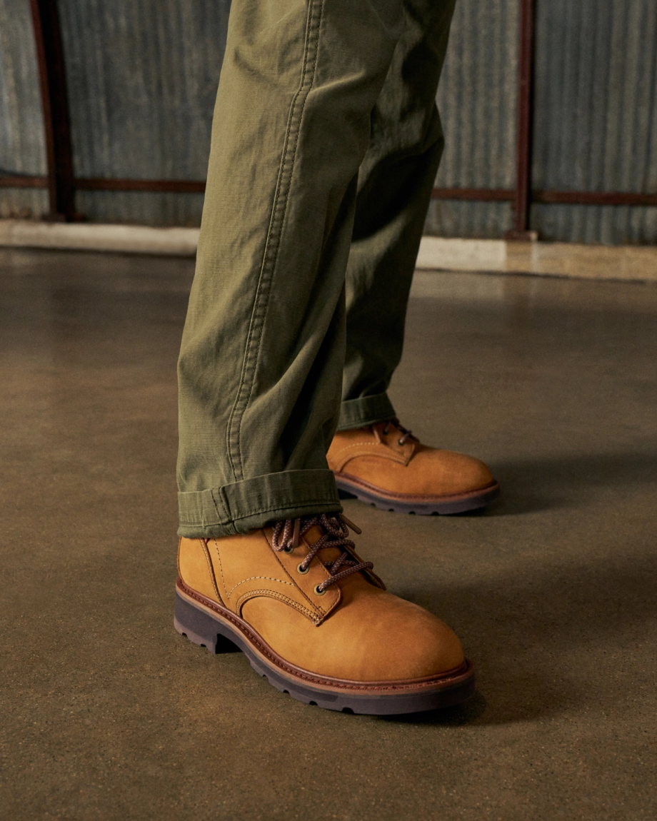 Toe view of LongHaul Waterproof Lace Up Composite Toe Work Boot - Light Tan on plain background