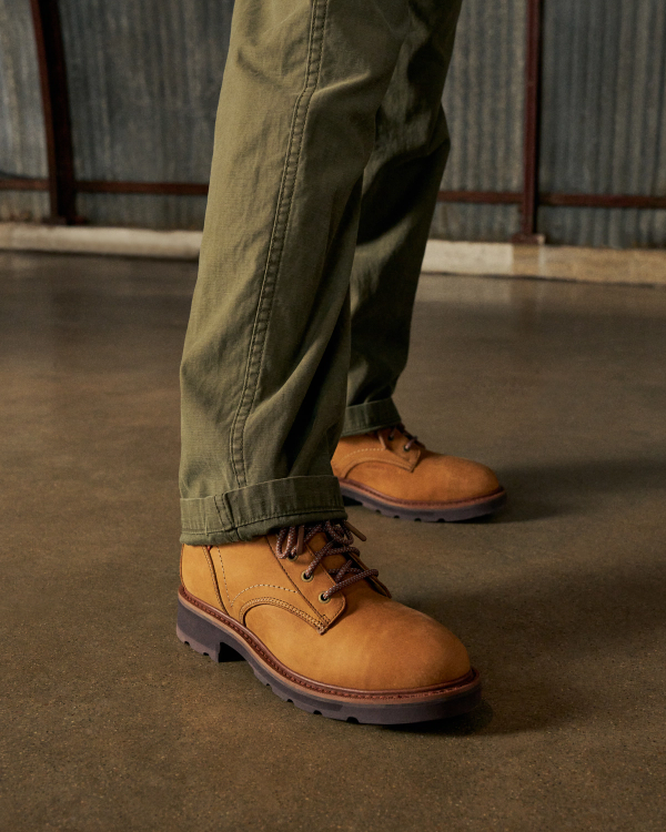 Toe view of LongHaul Waterproof Lace Up Composite Toe Work Boot - Light Tan on plain background