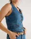 Closeup detail view of Women's Denim Vest - Medium Wash