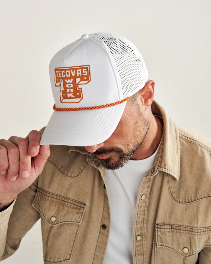 View of Tecovas Work Performance Trucker - Burnt Orange