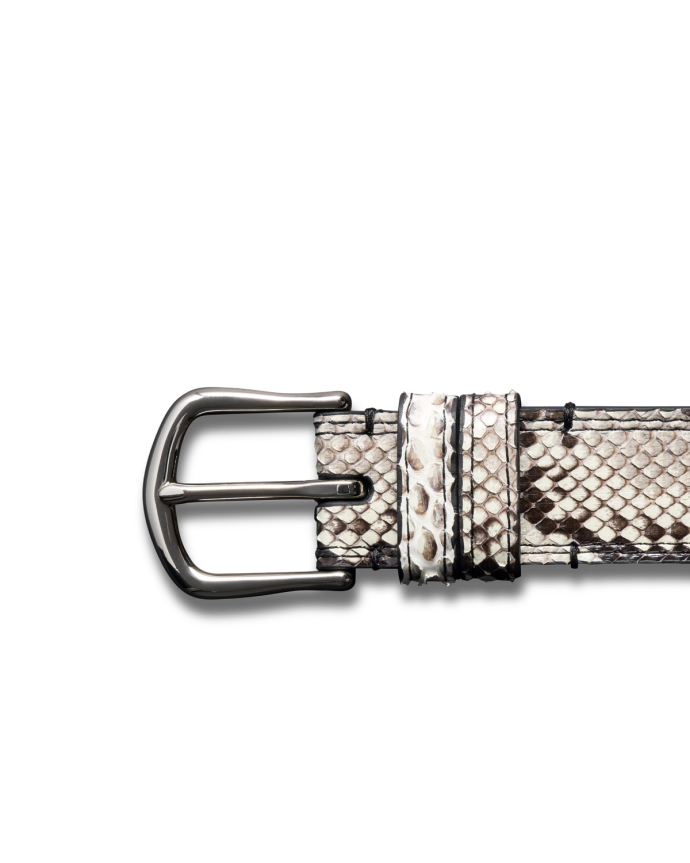 Front view of Women's Python Belt - Black/Bone on plain background