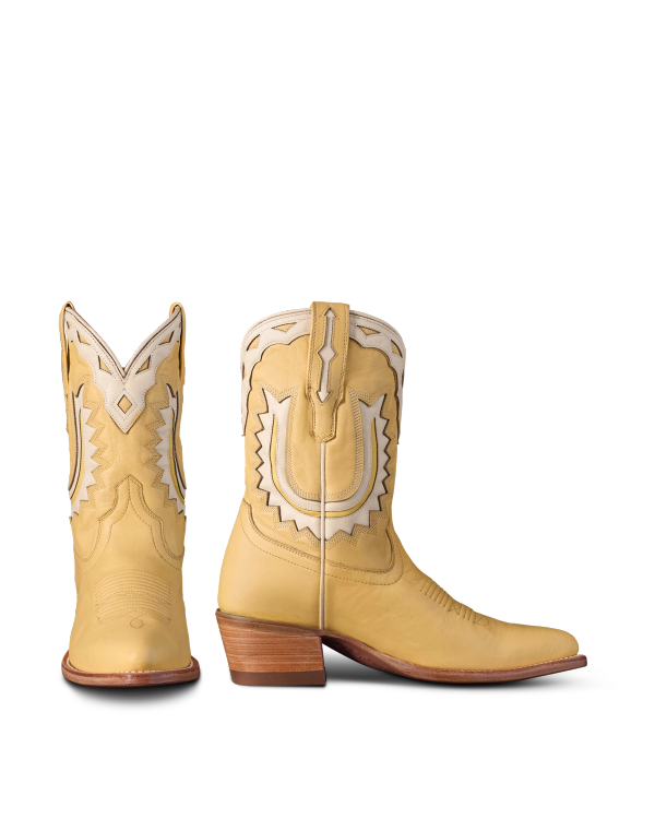 Pair view of The Jolene - Pale Yellow Cowhide on plain background