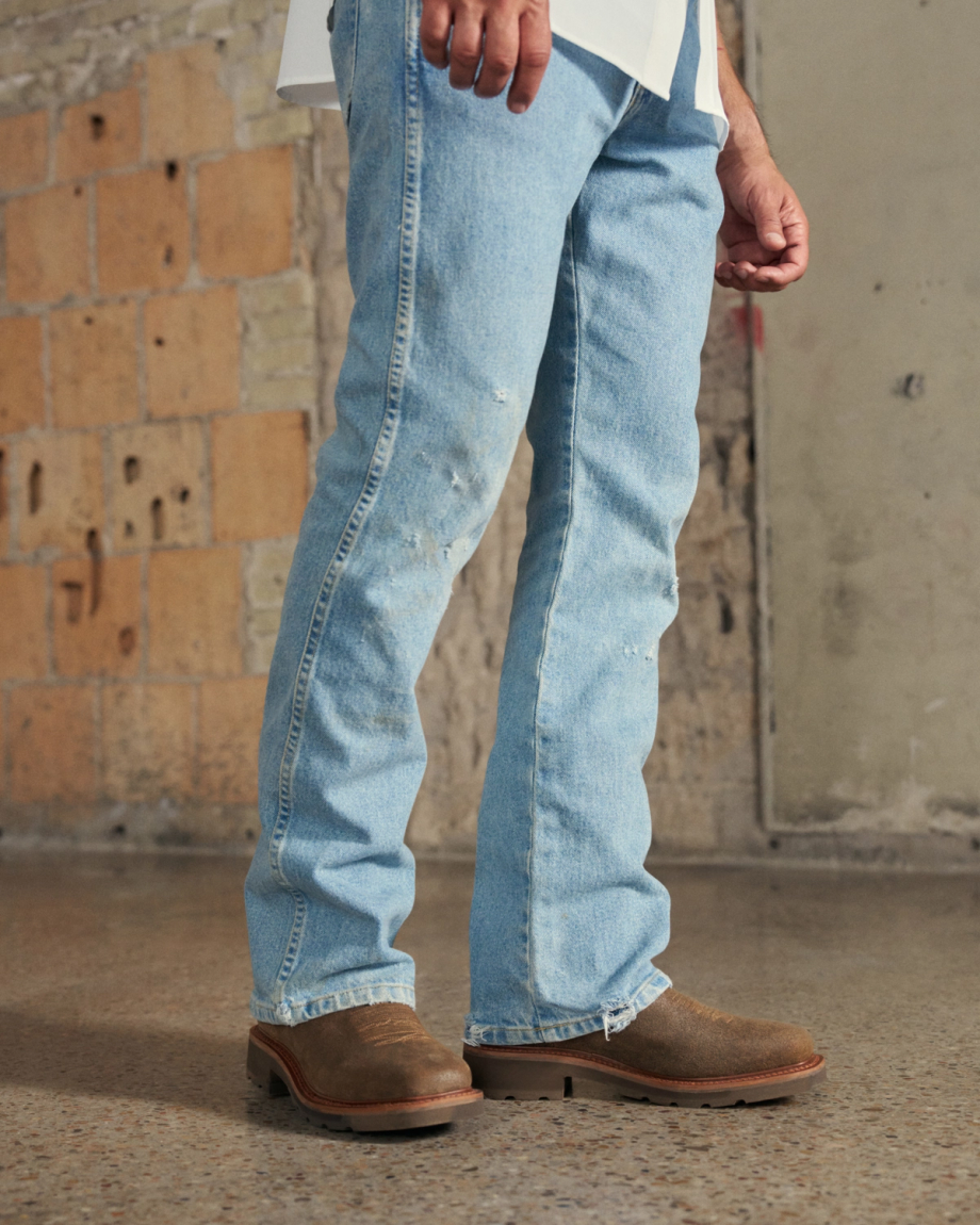 Toe view of LongHaul Waterproof Square Soft Toe Work Boot with Temp Control - Earthstone Cowhide on plain background