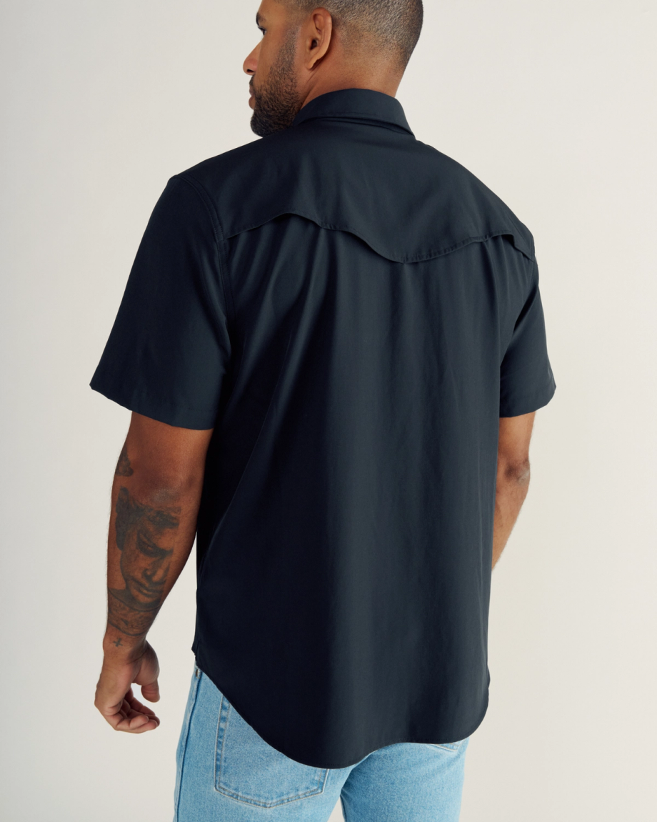 Closeup detail view of Men's Performance Western Pearl Snap SS - Black