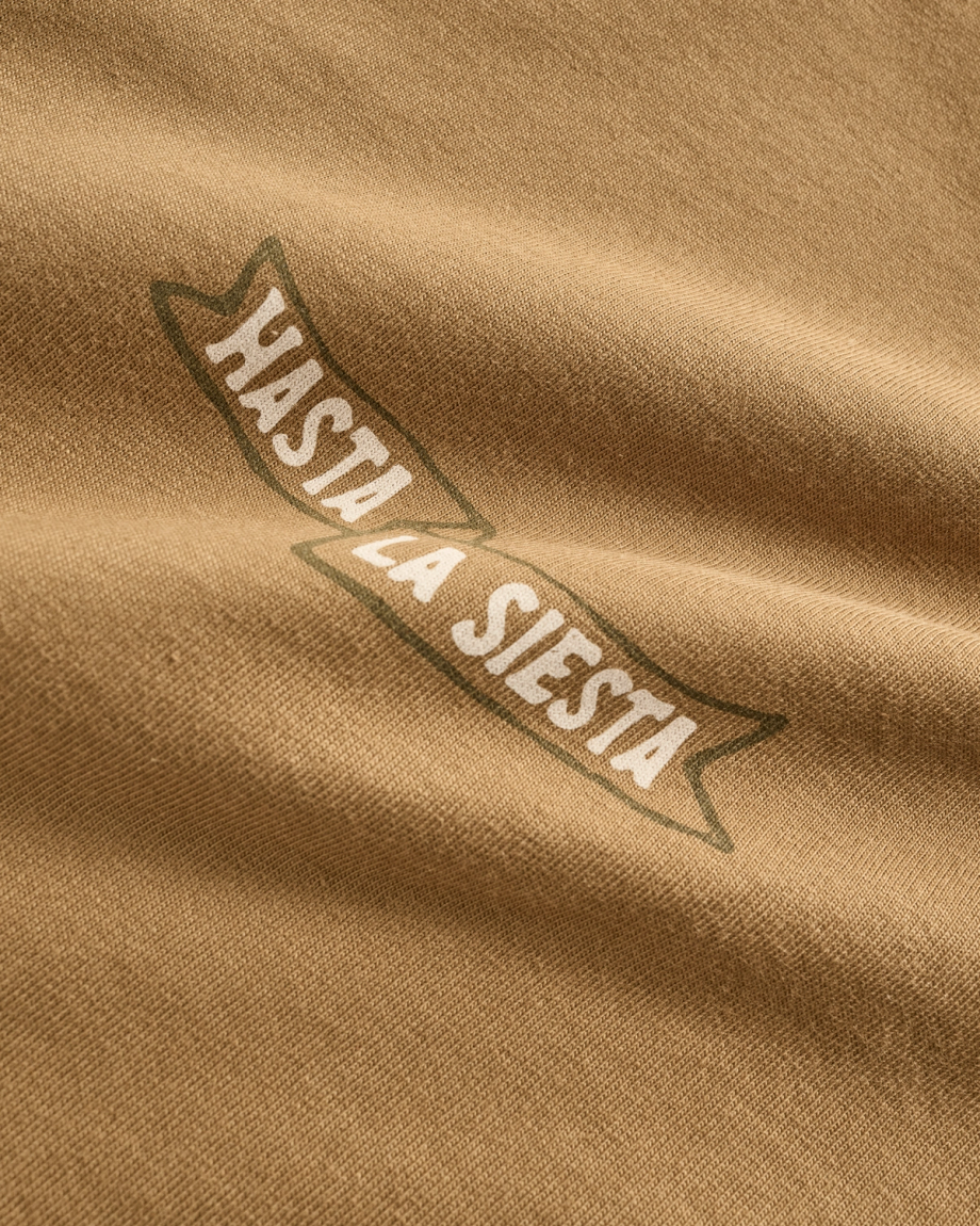 Closeup detail view of Men's Hasta La Siesta T-Shirt - Olivewood