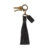 Front view of Leather Tassel Key Ring Midnight Bovine / OS - Midnight on plain background