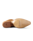 The image shows the sole of a brown leather shoe with the brand name "Tecovas" and a small logo imprinted on it.