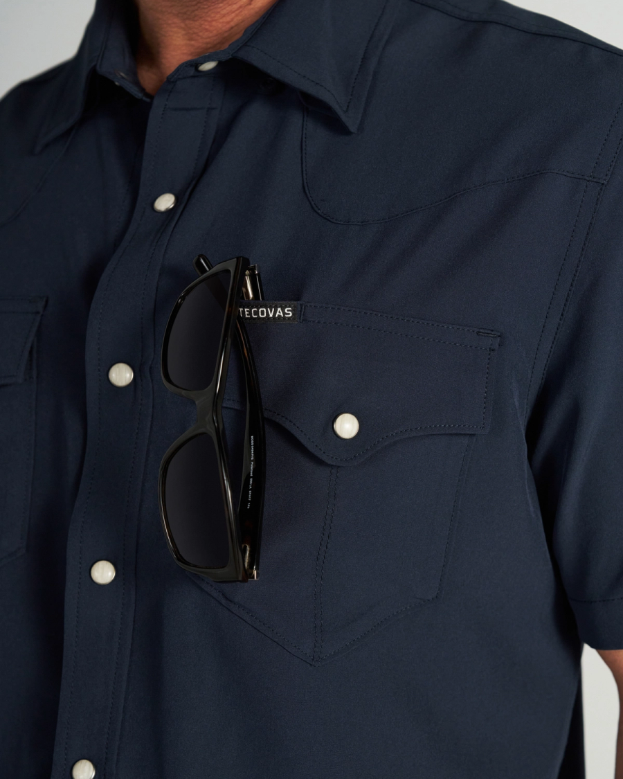 Men's Blue Performance Pearl Snap Shirt | Tecovas