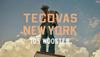 A man in a cowboy hat and boots stands on a rooftop against a cloudy sky. Large text reads "Tecovas New York 105 Wooster.