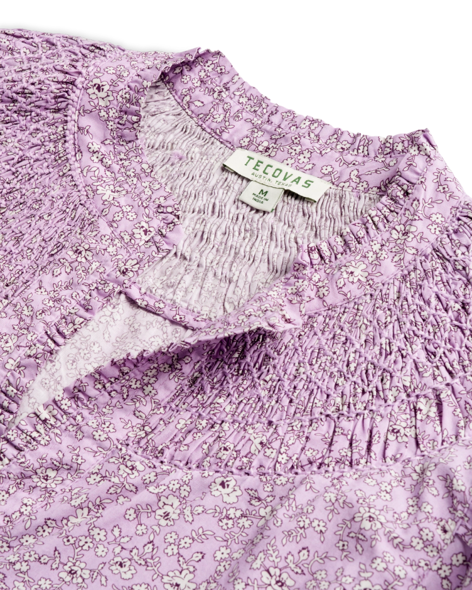 Closeup detail view of Women's Split Neck Top - Purple