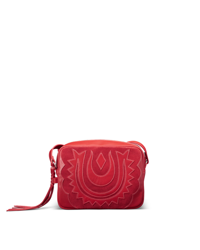 Front view of Horseshoe Topzip Crossbody - Crimson on plain background