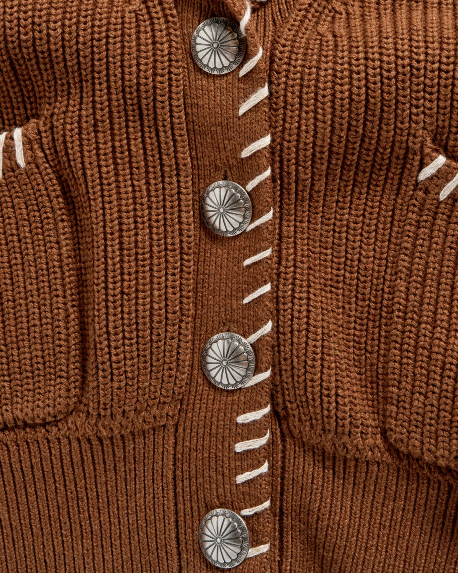 Closeup detail view of Women's Shawl Collar Cardigan Sweater - Tan