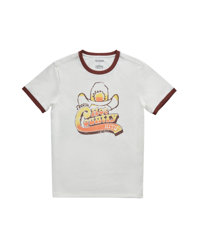 Front view of Men's Hot Country Ringer Tee - Bone / Brown on plain background
