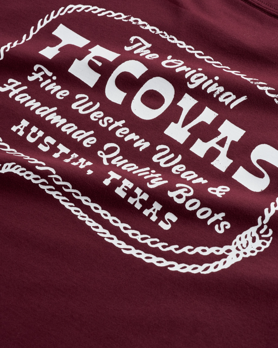 Closeup view of Men's Original Tecovas Rope Tee - Port / Bone