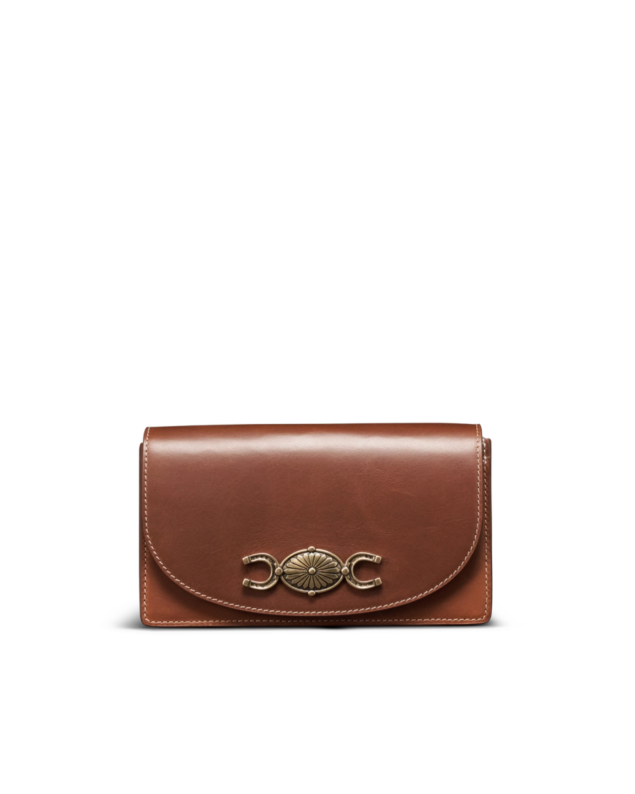 Front view of Concho Chain Crossbody - Saddle on plain background