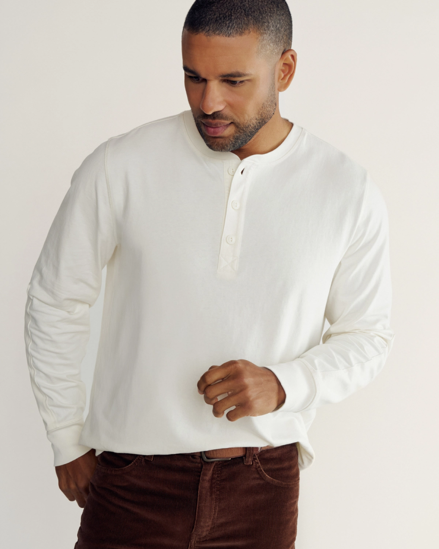 Men's White Long Sleeve Henley - cotton | Tecovas