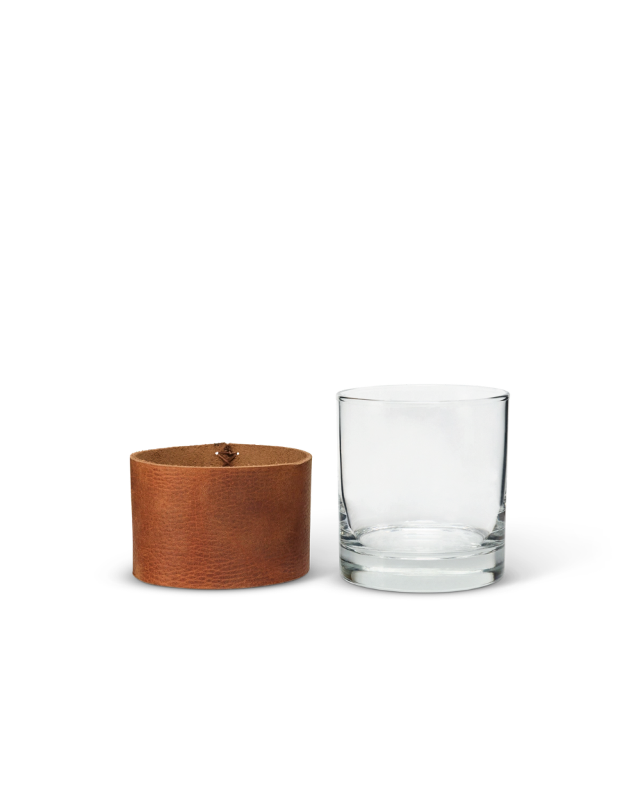 Front view of Leather Rocks Glasses 2 Pack - Brown on plain background