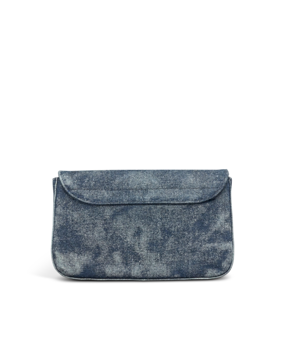 Back view of Denim Shoulder Bag - Medium Wash on plain background