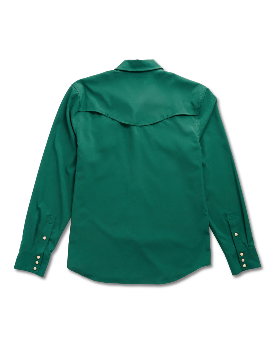 Closeup detail view of Men's Performance Western Pearl Snap LS - Hunter Green