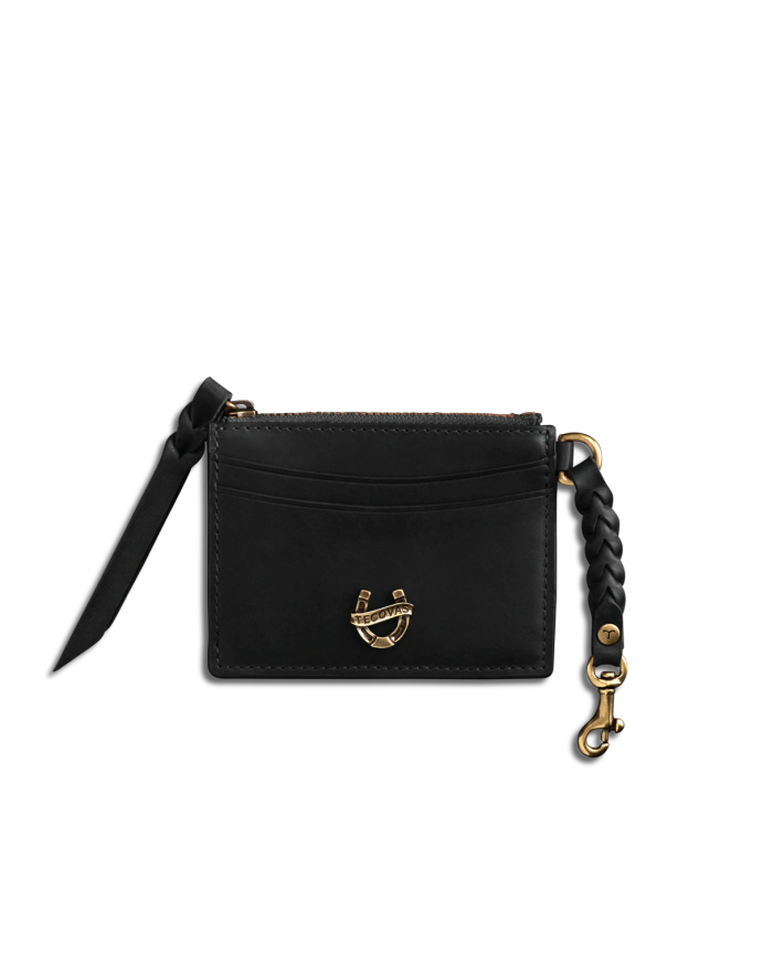 Front view of Women's Keychain Card Case - Black on plain background
