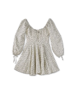 Front view of Women's L/S Mini Dress - Cream / Black on plain background