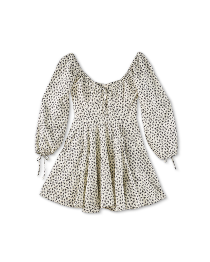 Front view of Women's L/S Mini Dress - Cream / Black on plain background