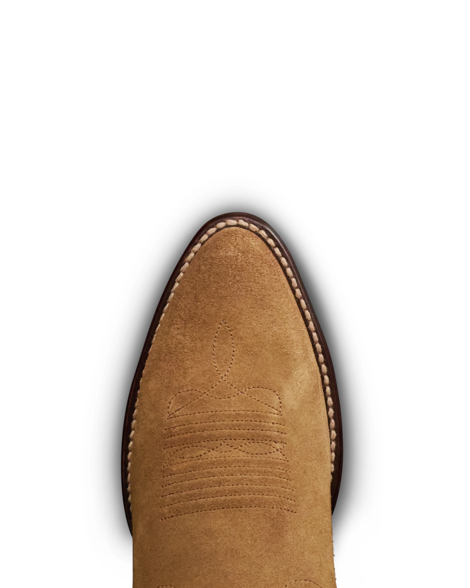 Toe view of The Jamie II - Caramel Suede on plain background