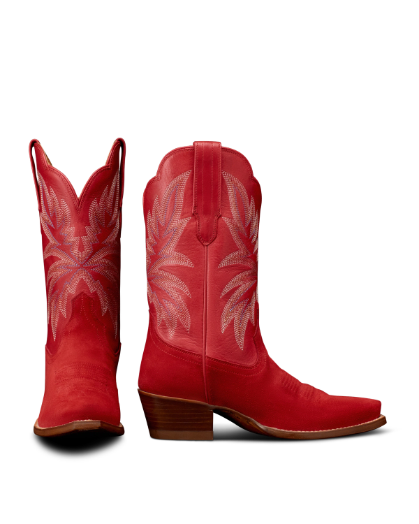 Pair view of The Sadie - Barn Red Suede on plain background