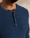 Closeup view of Men's Henley Sweater - Navy Heather