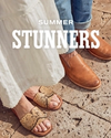 Woman and man wearing shoes saying "Summer Stunners"