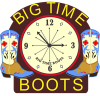 Illustration of a clock with cowboy boots on either side. The words "Big Time Boots" are displayed.