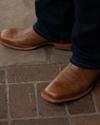 Close up of the Doc Tan  Broad Square Toe cowboy boots in Brown