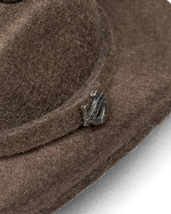 Closeup view of Cattleman Hat Ornament - Brown