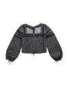 Top view of Women's Long Sleeve Cotton Poplin Top - Black / White on plain background