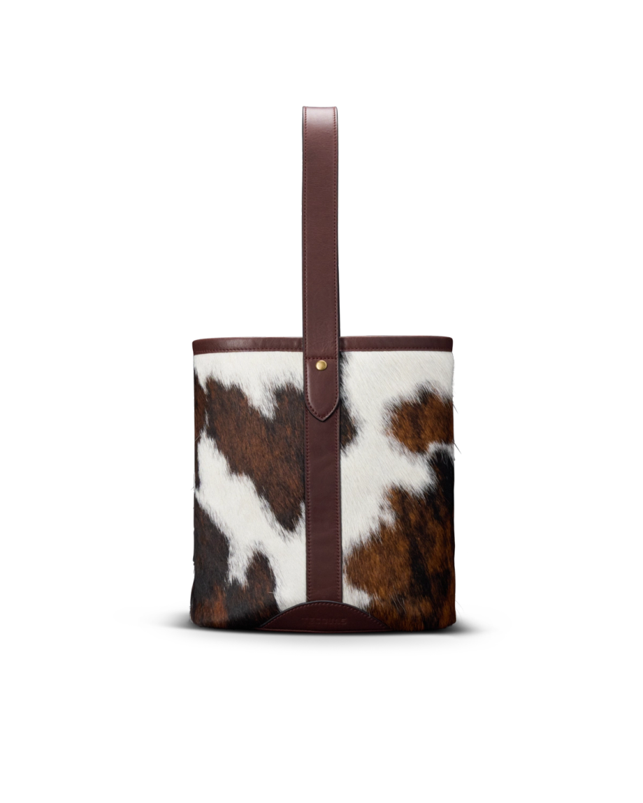 Front view of Wine Tote - Brown Multi on plain background