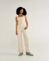 Full view of Women's Jumpsuit - Natural Denim on model