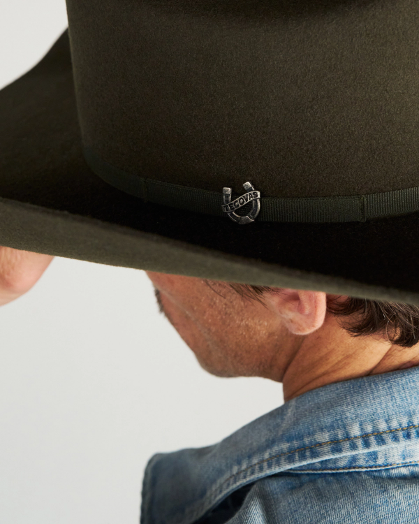 View of Cattleman Wool Cowboy Hat - Dark Olive