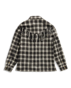 Closeup detail view of Women's Plaid Fringe Shacket - Black / White