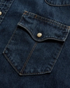 Closeup detail view of Men's Denim Short Sleeve Pearl Snap - Medium