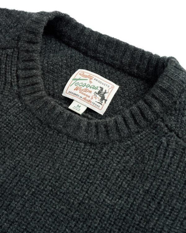 Closeup detail view of Men's Crew Neck Desert Sweater - Faded Black
