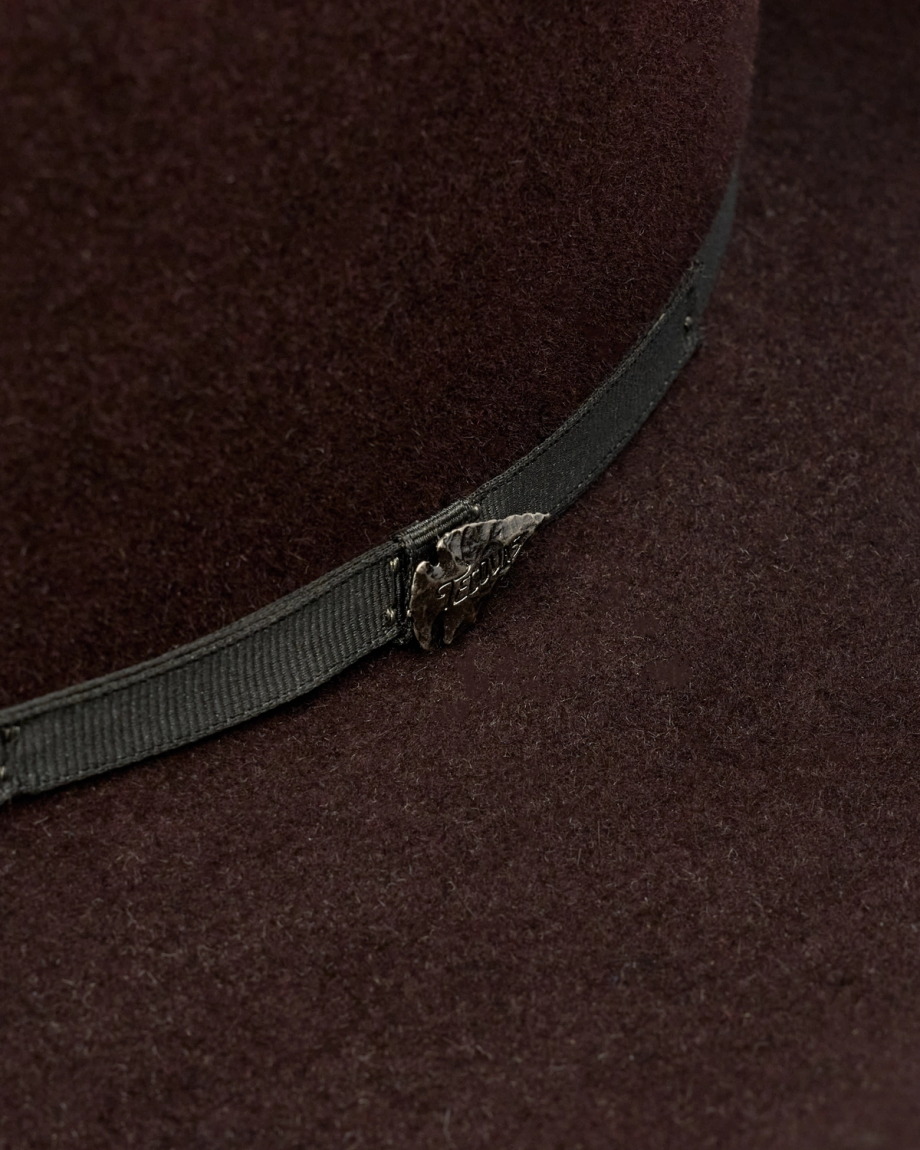 Closeup view of Cattleman Fur Cowboy Hat - Black Cherry