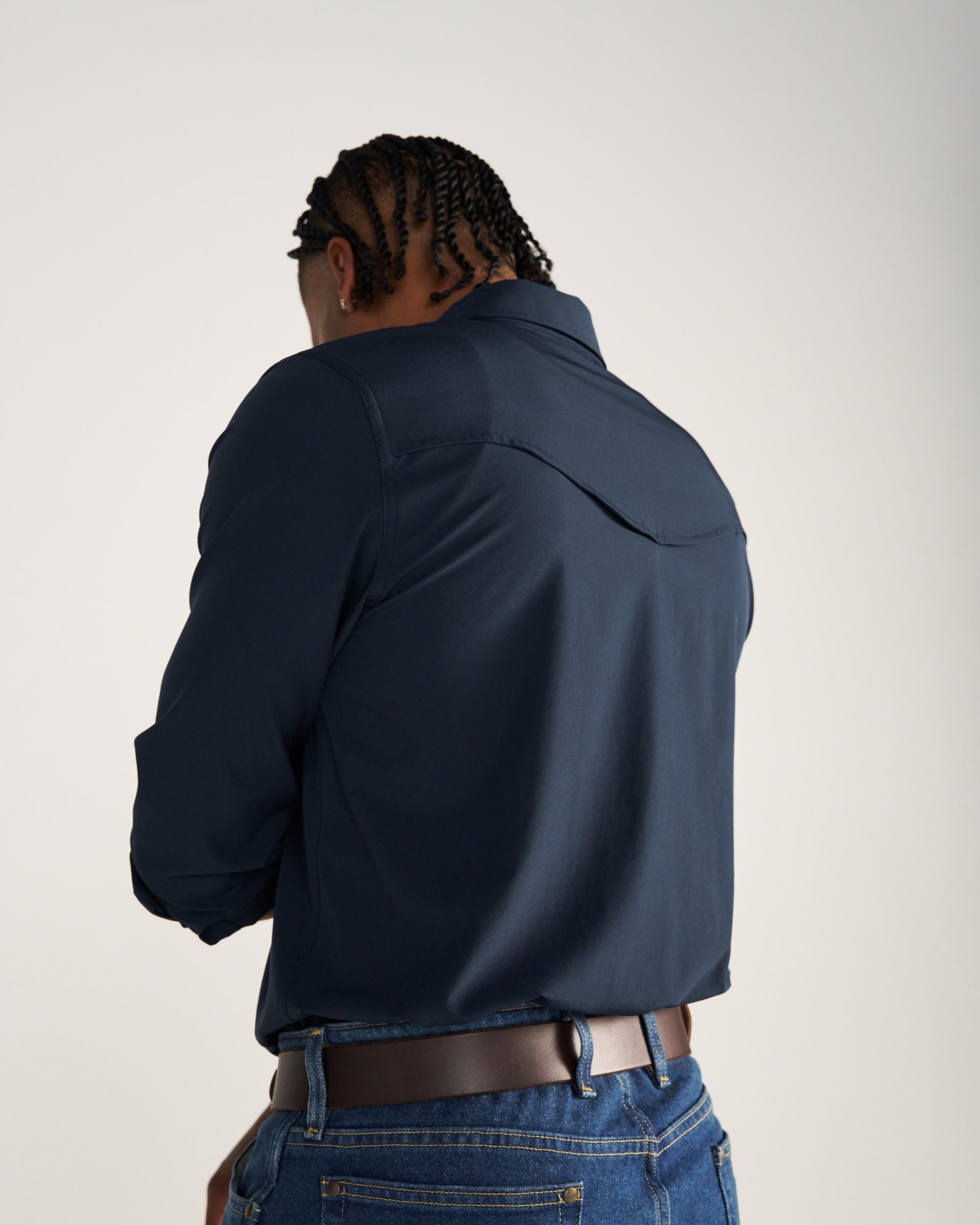 Closeup detail view of Men's Performance Western Pearl Snap - Navy