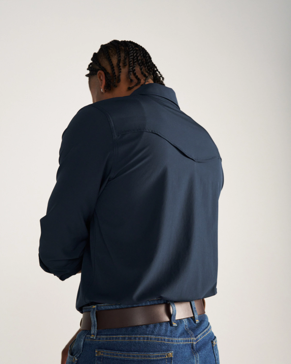 Closeup detail view of Men's Performance Western Pearl Snap - Navy